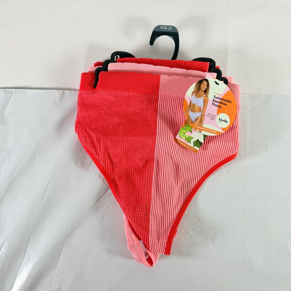 Kindly Yours Womens 3 Pack Seamless Thong Panties XXXL 22 Red Pink New